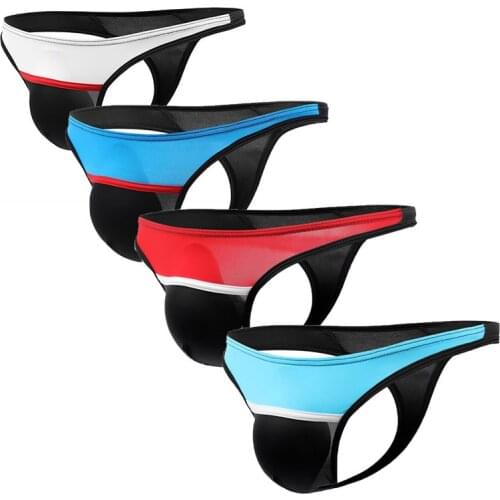 4PCS Ultra-thin Ice Silk Men Thong G Strings Sexy T-back Thong See Through Erotic Penis Pouch Panties Quick Drying Cueca Bikini