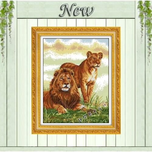 Accompanying lion mascot animal DIY Painting Counted Printed on canvas DMC 14CT 11CT Cross Stitch Needlework Kits Embroidery Set