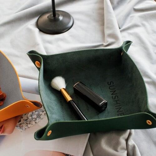 Nordic Desktop Storage Tray Leather Key Plate Home Decoration Elegant Dice Tray Key Wallet Coins PU Leather Folding Storage Box