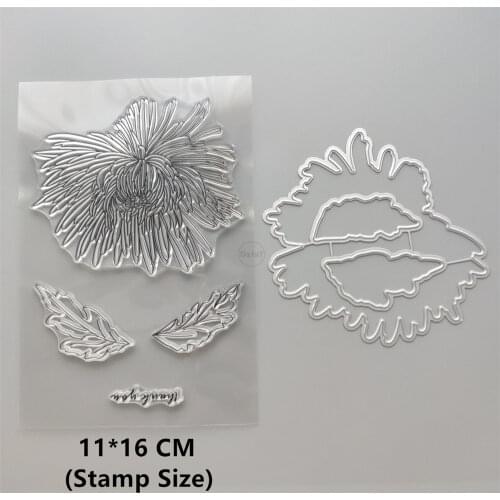 2021 New Chrysanthemum Leaves Clear Stamps and Metal Cutting Dies DIY Scrapbooking Embossing Album Seal Template Punch Stencils