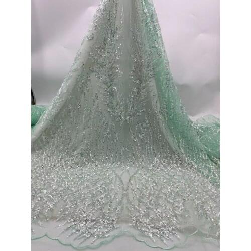 New Arrival Beaded Lace Fabric Luxury African Nigerian Net Lace Fabric for Party Wedding Heavy Beaded Lace Fabric ZLN173