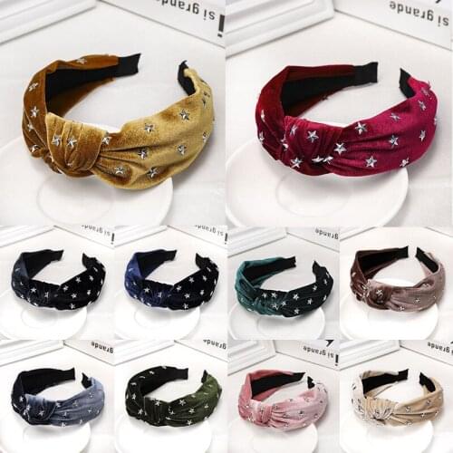 1Pcs Wide Hairband Bohemian Vintage Velvet Knot With Star Stamping Headband Hair Hoop Knotted Hairband Hair Accessories