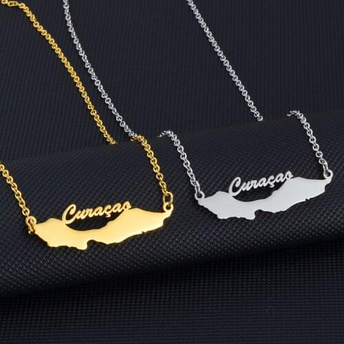 Anniyo Stainless Steel Curacao Map Pendant and Necklaces Gold Color/Silver Color Charm Jewellery for Women Girls #207621