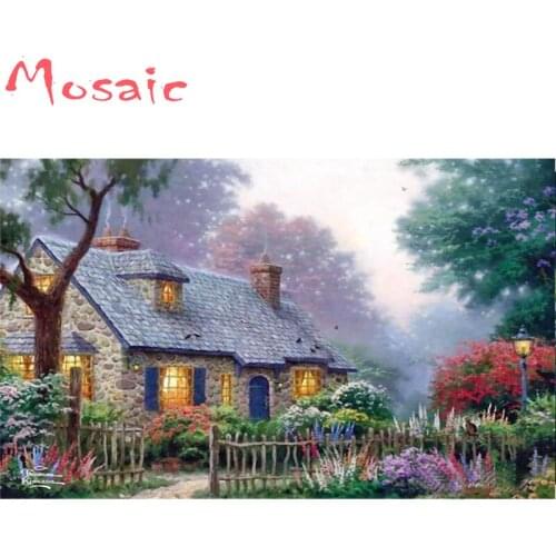 Scenery,Cottage at Springtime,Diy,5d,square,Diamond painting Cross Stitch Diamond Embroidery,Christmas gift,Mosaic,Home Decor