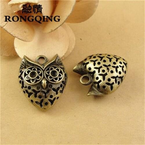 RONGQING 10pcs/lot 29*26*15MM Hollow Night Owl Pendant Animal Charms DIY Jewelry Findings