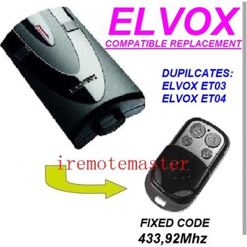 ELVOX ET03,ET04 garage door replacement Remote controlb top quality Fixed code 433.92mhz beautiful