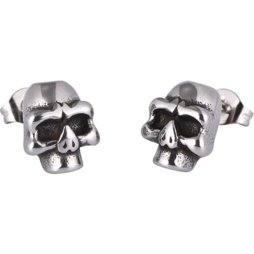 Punk Rock Skeleton Head Stainless Steel Stud Earring for Women Men Skull Earrings Silver Color Piercing Jewelry Gifts PD0582