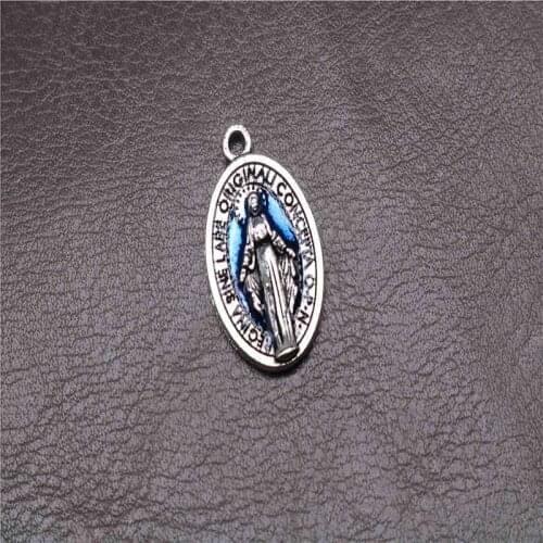 Charm Blue Maria Catholic Gift Virgin Mary Sacred Heart Amulet Medal Chest Medal 10
