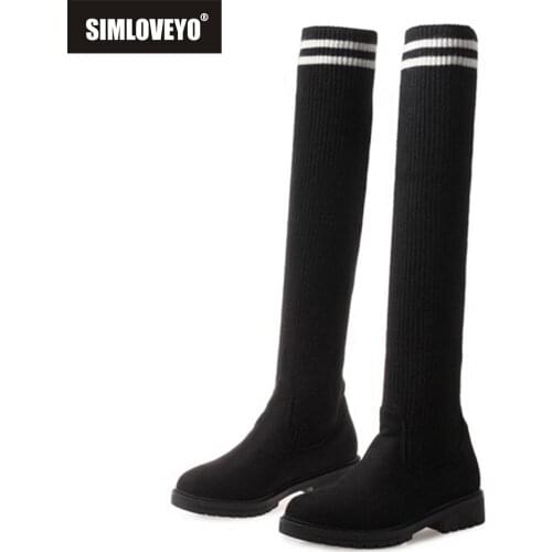 SIMLOVEYO Woman Boots Long Tube Socks Shoes 2021 New Female Fashion Flat Shoes for Women Basket Winter Boots Female Shoes Women