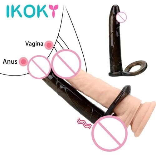 IKOKY Double Penetration Anal Plug Fake Dildo Vibrator Strapon on Penis Butt Plug G Spot Sex Toys For Men Couple Adult Products