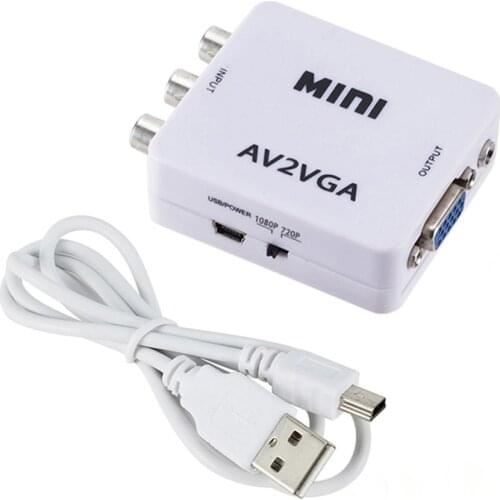AV2VGA Video Converter Convertor Box Mini AV RCA CVBS to VGA Video Converter Conversor with 3.5mm Audio to PC HDTV Converter