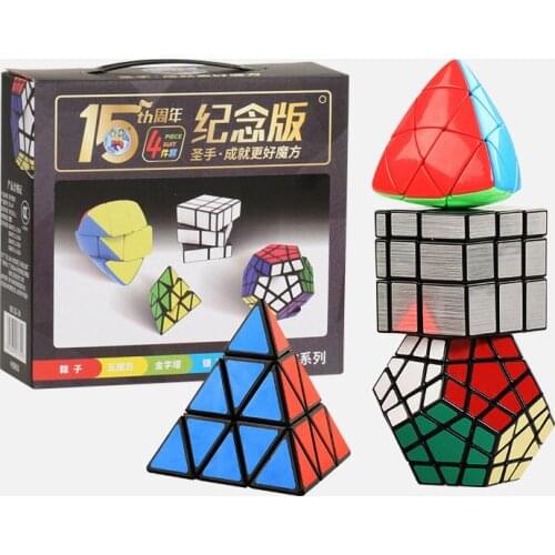 4PCS/Set ShengShou Magic Cubes 3*3 2*2 4*4 5*5 Mirror Pyramid -Triangle Megaminx Speed Cube Educational Kids Gift