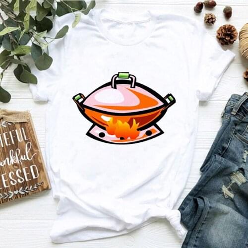 2021 New Kawaii Cartoon Pot Fashion T-shirt For Women Print T Shirt Summer White O-Neck Short Sleeve Female Tee Tops