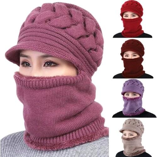 Women Knitted Hat Scarf Neck Warmer Female Autumn Winter Thick Warm Ladies Girls Beanies Windproof Fleece Caps