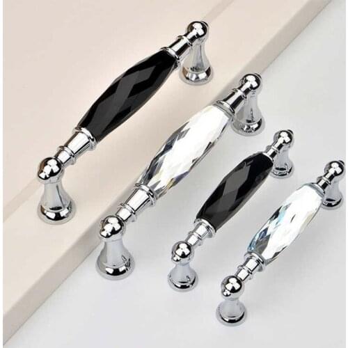Free Shipping 2pcs fashion deluxe Furniture Handle Black Glass Drawer Knob Zinc Alloy Crystal Kitchen Cabinet Dresser Pull 96mm