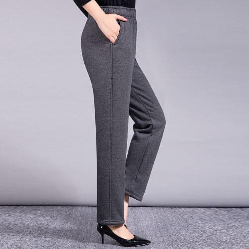 2021 Women Winter Thick Lambskin Cashmere Pants Warm Female Casual Cotton Pants Loose Straight Long Trousers Plus Size 6XL Y381