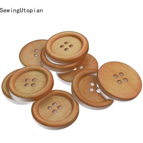 30PCS 25MM 4 Holes Round Wood Hand Sewing Buttons for Kids Clothes Scrapbooking Decorative Wooden Botones Handicraft Accessories