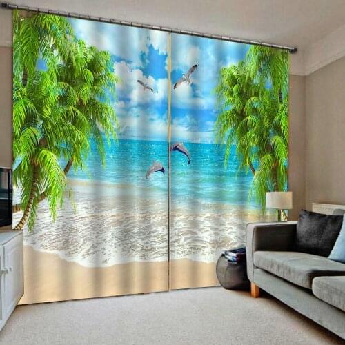 Nature scenery Blue sky Green tree 3D Curtain Luxury Blackout Window Curtain Living Room beach curtain