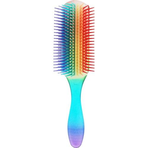 Rainbow Colored 9 Rows Combs Plastic Detachable Design Round Tooth Mens Oil Hair Styling Comb for Combing and Shaping