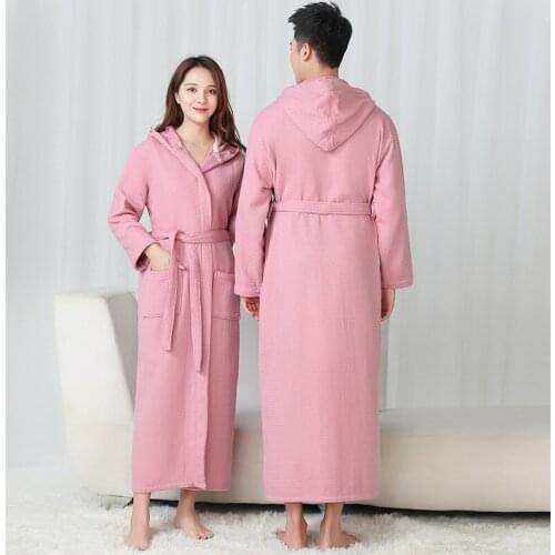 Autumn Winter Men Women Pink Long Sleeve Bath Robe Couple Bathrobe Cotton Nightgowns Robe Sleepwear
