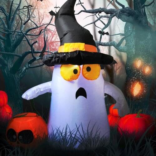 Besegad Halloween Inflatable Air Blown Ghost Pumpkin Decoration with LED Light for Outdoor Garden Yard Lawn Halloween Decoration