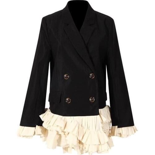 Brand Women Ruffle Patchwork Color Matching Women Jackets Asymmetry Jacket coatVintage Suit 2020 Fashion