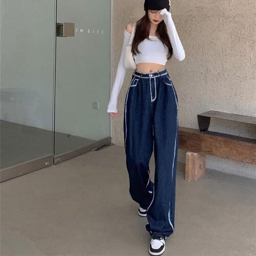 Spot Chinese new womens pants design sense ins temperament color paint jeans sag sense wide leg mop pants tide