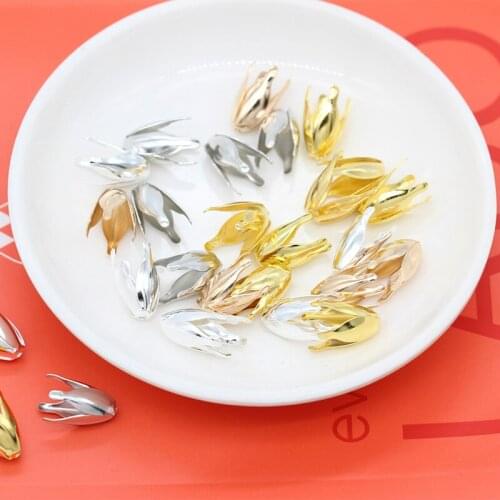 50pcs 13mm Silver Gold Plated Metal Filigree Flower cover Spacer Beads End Cap Bead Caps Connector DIY Craft Jewelry Findings