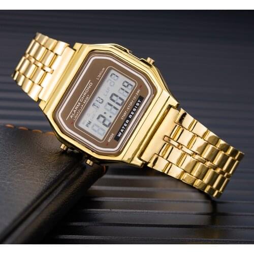 2021 Digital Watch Men Women Unisex Gold Silver Stainless Steel Watchband Sports Watch Army Military LED Electronic Clock Male