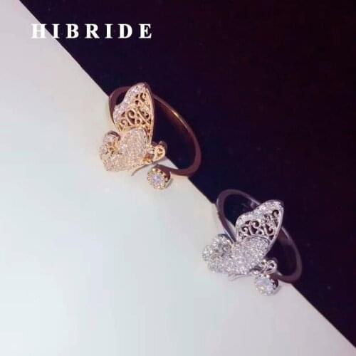 HIBRIDE Fasihon Design Butterfly Shape Open Adjustable Rings For Women Jewelry New Ring Anillos Anniversary Gifts R-227