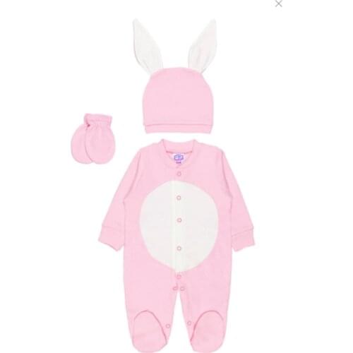 Jaju Baby, Cute Pink Rabbit Baby Rompers Set