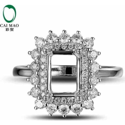 CaiMao Emerald cut Semi Mount Ring Settings & 0.75ct Diamond 18k White Gold Gemstone Engagement Ring Fine Jewelry