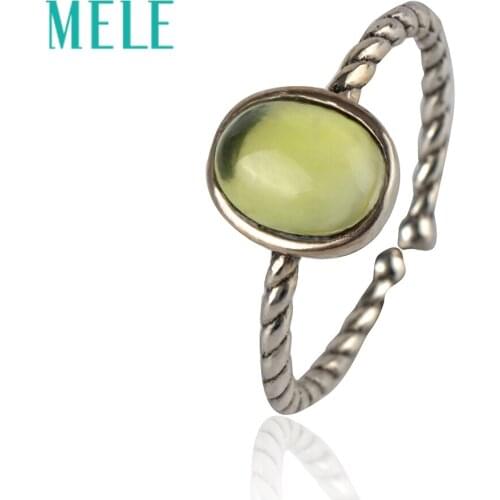 Stylish and compact natural prehnite 925 sterling silver open rings for women,6X8mm 1.4 Oval cut gemstone fine jewelry