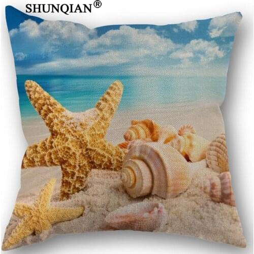Linen Cotton Pillowcase Beach shells Pillow Cover Home Textiles Decorative Pillowcase Customize Gift 45x45cm one side