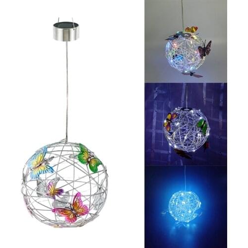 Butterfly Metal Ball Hanging Solar Light With Waterproof Weaving Lamp Garden Decoration Outdoor Suncatchers Tuin Decor