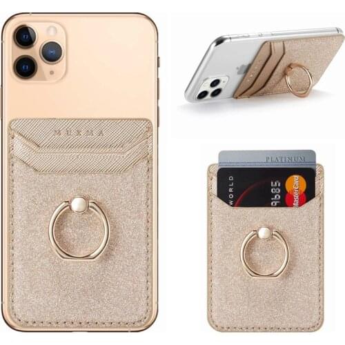 Fashion Glitter Mobile Phone Wallet Credit ID Card Holder Phone Back Sticker Pocket For iPhone Smartphone Support Phone Stand