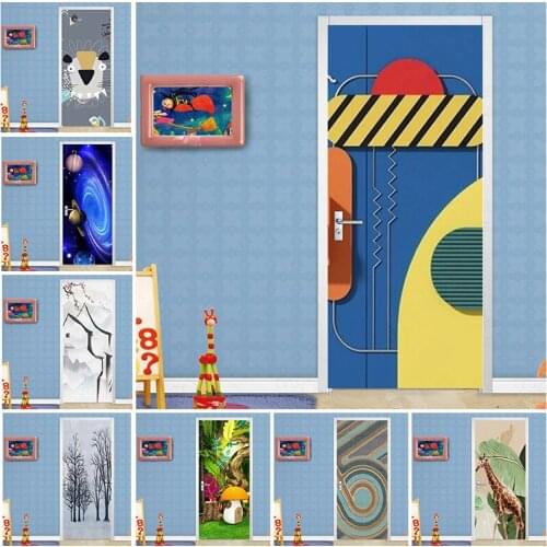 Cartoon 3D Geometric Abstract Door Sticker For Kids Children Bedroom Living Room Decor Wallpaper PVC Waterproof Self-adhesive