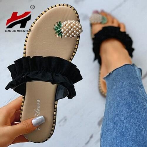 NAN JIU MOUNTAIN New Summer Women Slippers Handmade Outdoor Shoes Open Toe Pineapple Fairy Style Flat Sandals Plus Size 35-43
