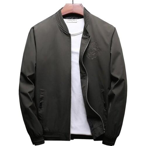 New Mens Bomber Zipper Jacket for Men Brand Clothing Casual Mens Jacket Coat Embroidery Quality Outerwear Male Black