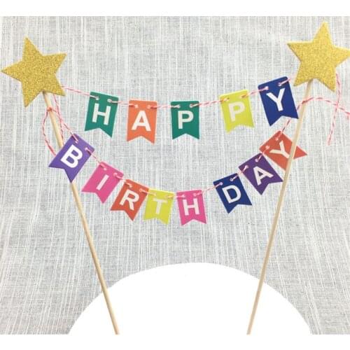 New Circus Rainbow Birthday Smash Cake Topper Bunting Baby Shower Banner Flag Gold Twinkle Little Stars Cake Garland Photo props