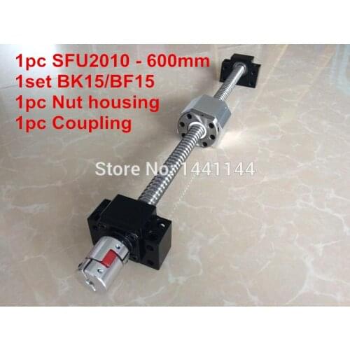 SFU2010- 600mm ball screw with ball nut + BK15 / BF15 Support + 2010 Nut housing + 12*8mm Coupling