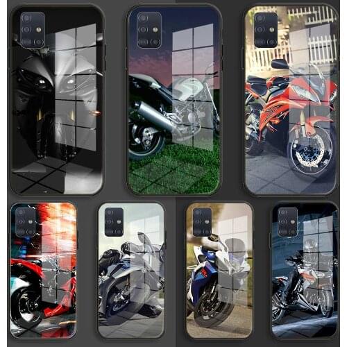 Best Latest Cool motorcycle Soft Silicone Glass Case For Samsung Galaxy A10 A20 A30 A40 A50 A70 A31 A51 A71 Balck Cover