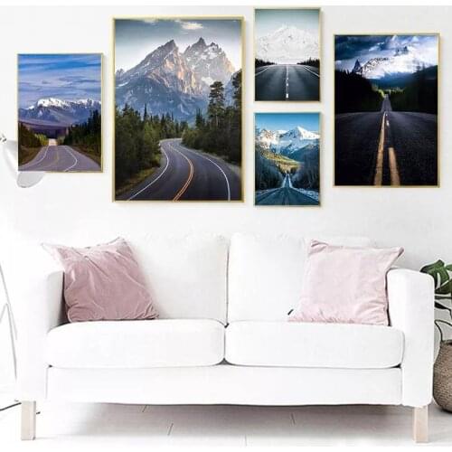 Snow Mountain Highway Photograph Poster Wall Art Canvas Print Scenery Painting Modern Minimalist Home Decor for Living Room