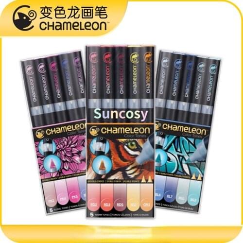 Chameleon Art Products, Chameleon Color Tones, Marker Pen 5 Colors Set, Ideal for Paper Crafts, Manga, Graphic & Fine Art