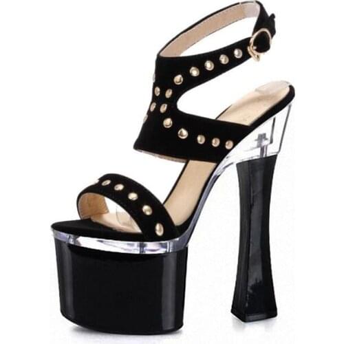 18 centimeters square with sexy high-heeled sandals shoes ankle seven inches rivet pole dancing shoes with high heels