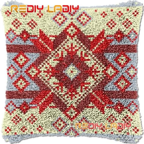 Latch Hook Cushion Ethnical Arrow DIY Needlepoint Kits Chunky Acrylic Yarn Arts Crocheting Lofty Pillow Case Hobby & Crafts