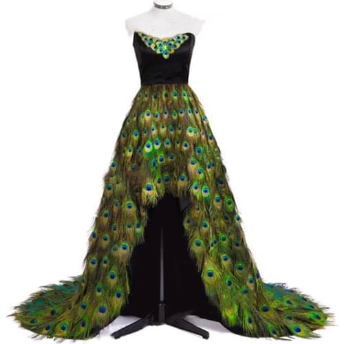 Singer model catwalk performance cloth 1.6M Sexy long tail Peacock feather dress Evening party stage show DJ DS luxry skirt