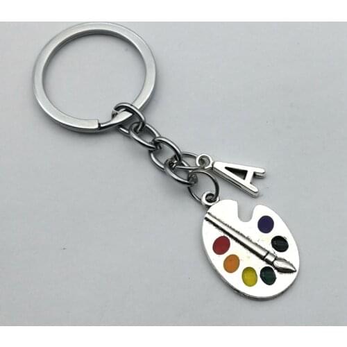 1pcs Painter Palette Oval Tool Brush colors Keychain Draw Letter A-Z Entrepreneurial Keychain Personalizeds Gift for Painter