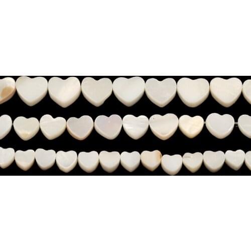 10mm White Heart Shape Natural Shell Beads Cross Hole Pearl Beads Making Charm Bracelet Necklace Jewelry Beads DIY Accessories