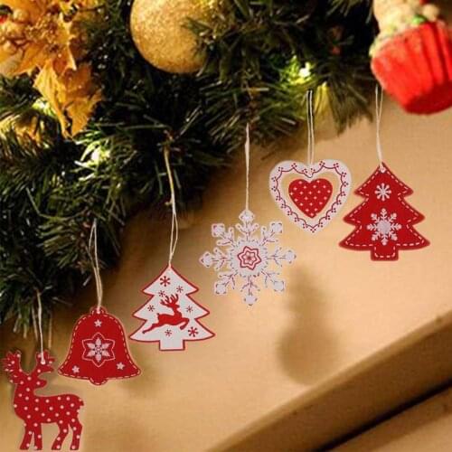 12pcs Christmas DIY Decorations Creative Cartoon Wooden Pendants For Kids Gift Mini Tree Boxed Elk Ornaments Baby Rattles
